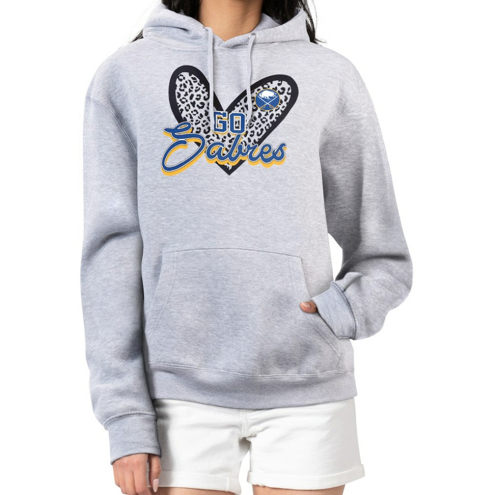 Buffalo Sabres G-III 4Her by Carl Banks Women's Animal Print Heart Fleece Pullover Hoodie - Heather Gray Hoodies