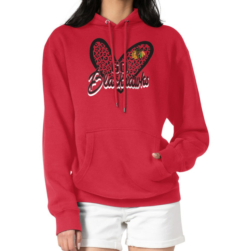 Chicago Blackhawks G-III 4Her by Carl Banks Women's Animal Print Heart Fleece Pullover Hoodie - Red Hoodies