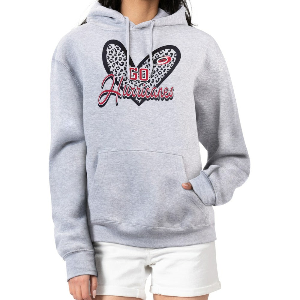 Carolina Hurricanes G-III 4Her by Carl Banks Women's Animal Print Heart Fleece Pullover Hoodie - Heather Gray Hoodies