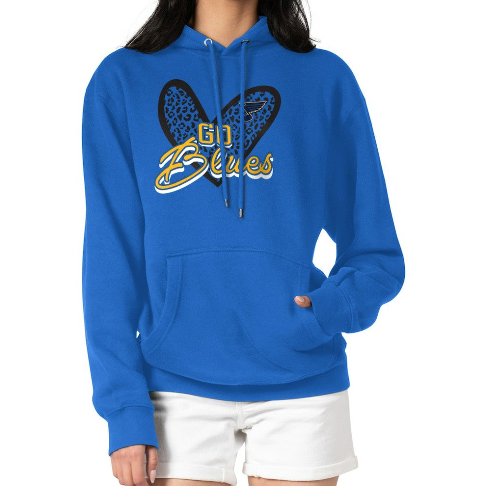 St. Louis Blues G-III 4Her by Carl Banks Women's Animal Print Heart Fleece Pullover Hoodie - Blue Hoodies