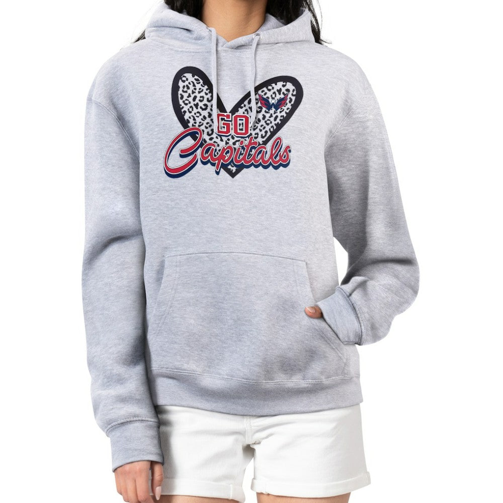 Washington Capitals G-III 4Her by Carl Banks Women's Animal Print Heart Fleece Pullover Hoodie - Heather Gray Hoodies