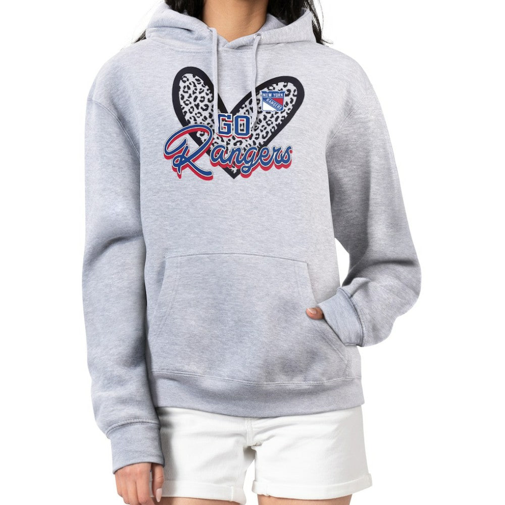New York Rangers G-III 4Her by Carl Banks Women's Animal Print Heart Fleece Pullover Hoodie - Heather Gray Hoodies