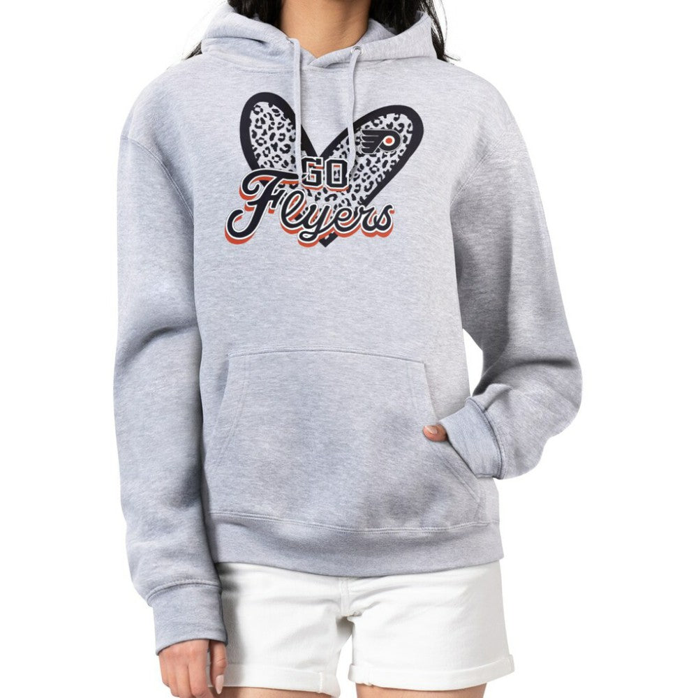 Philadelphia Flyers G-III 4Her by Carl Banks Women's Animal Print Heart Fleece Pullover Hoodie - Heather Gray Hoodies