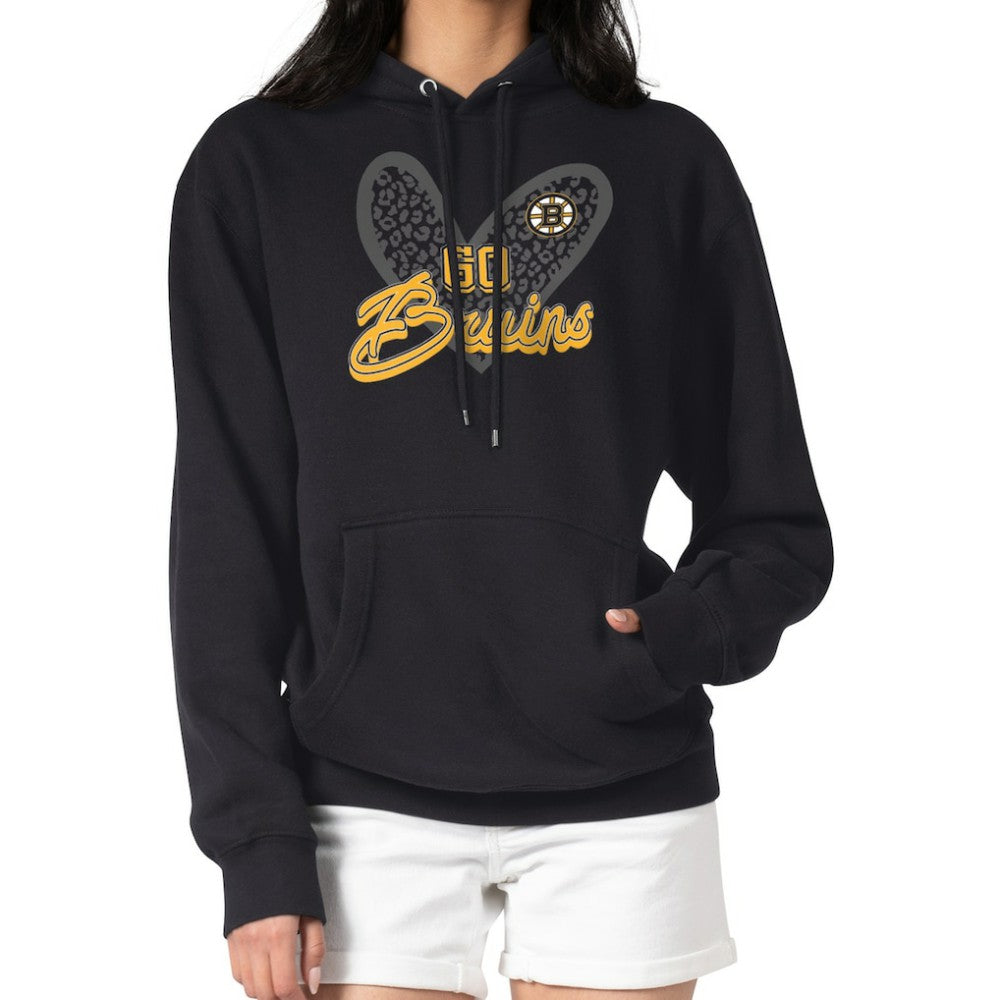 Boston Bruins G-III 4Her by Carl Banks Women's Animal Print Heart Fleece Pullover Hoodie - Black Hoodies