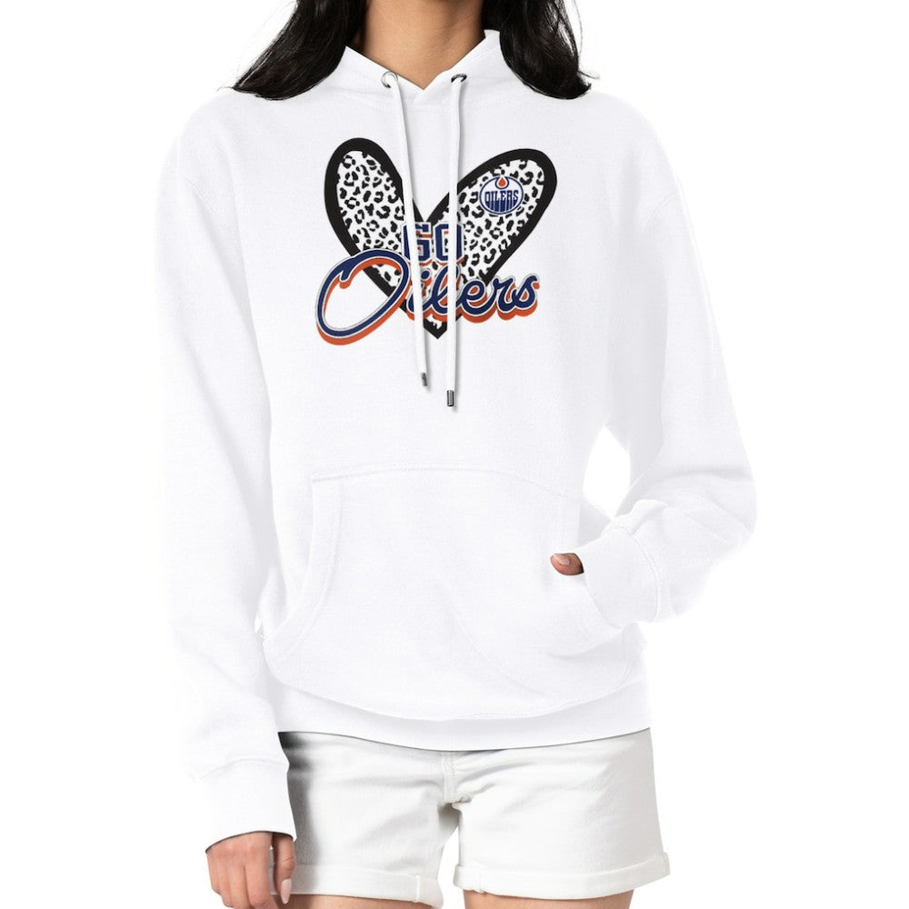 Edmonton Oilers G-III 4Her by Carl Banks Women's Animal Print Heart Fleece Pullover Hoodie - White Hoodies