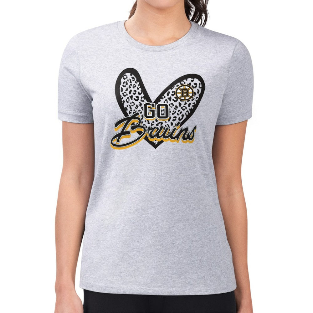 Boston Bruins G-III 4Her by Carl Banks Women's Super-Slim Fit Lightweight Animal Print Heart T-Shirt - Heather Gray T-shirts