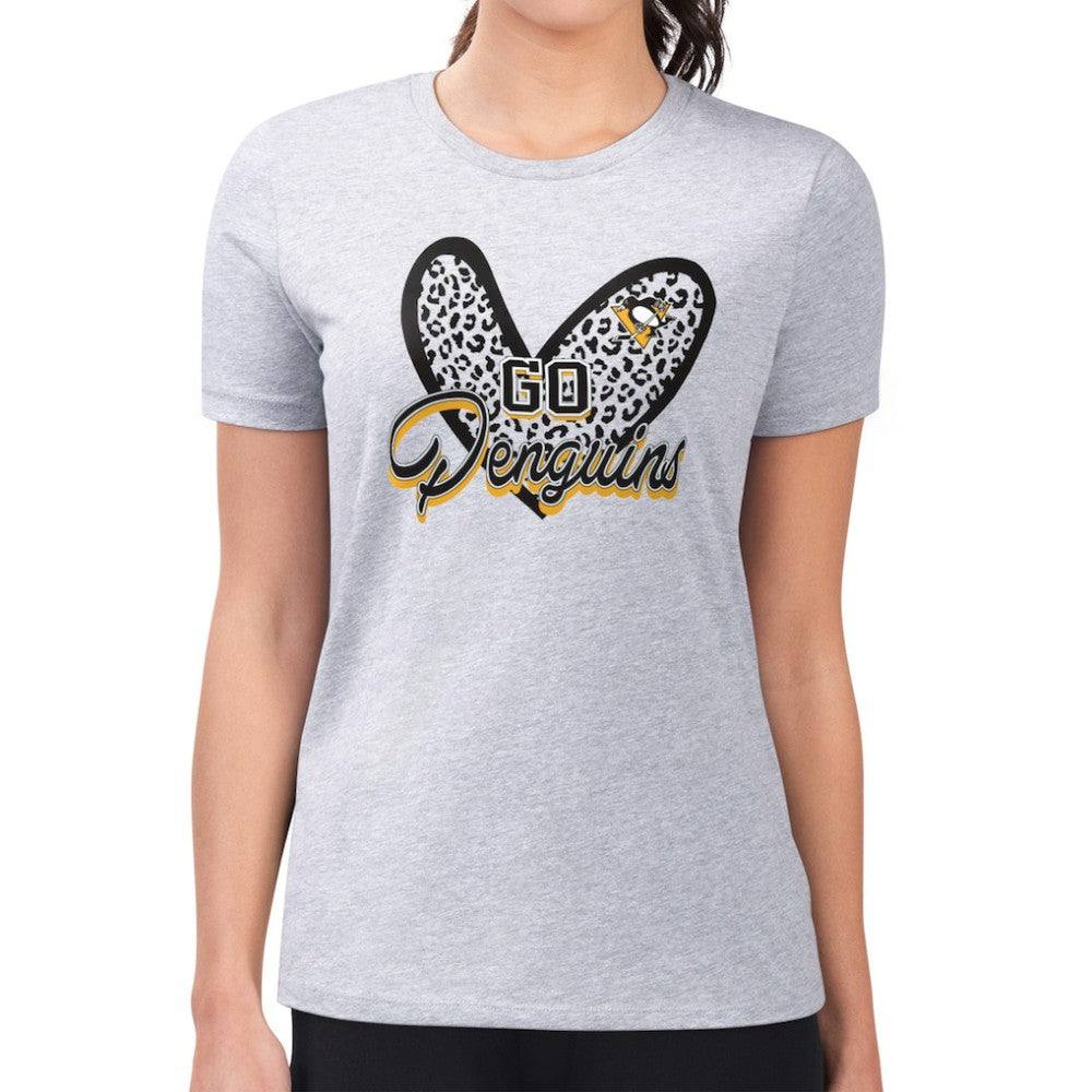 Pittsburgh Penguins G-III 4Her by Carl Banks Women's Super-Slim Fit Lightweight Animal Print Heart T-Shirt - Heather Gray T-shirts