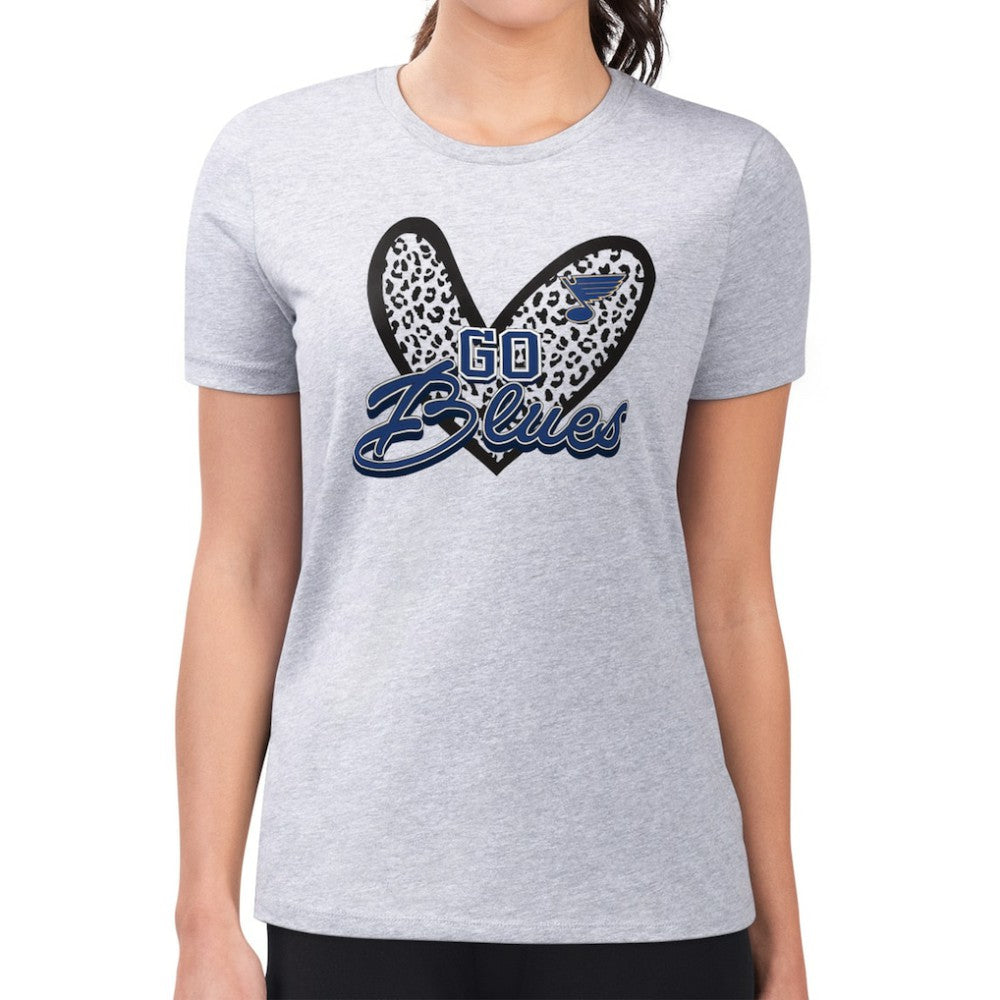St. Louis Blues G-III 4Her by Carl Banks Women's Super-Slim Fit Lightweight Animal Print Heart T-Shirt - Heather Gray T-shirts