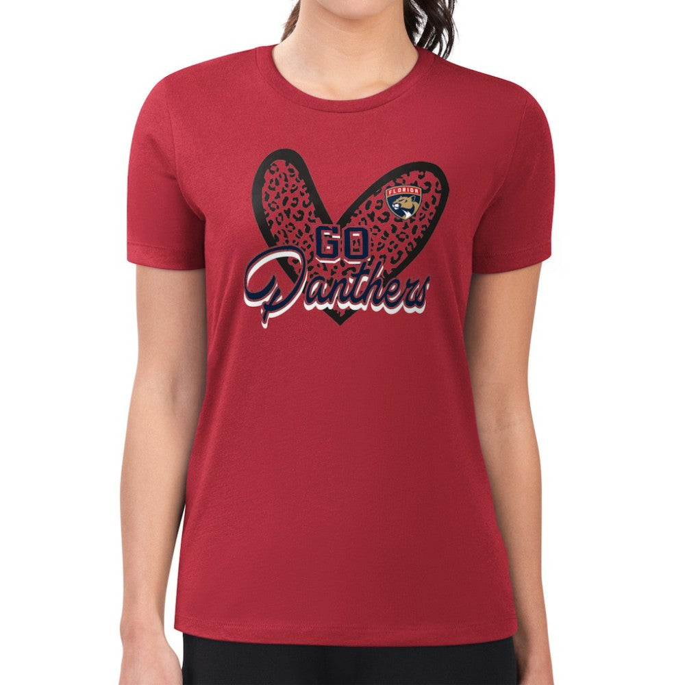 Florida Panthers G-III 4Her by Carl Banks Women's Super-Slim Fit Lightweight Animal Print Heart T-Shirt - Red T-shirts