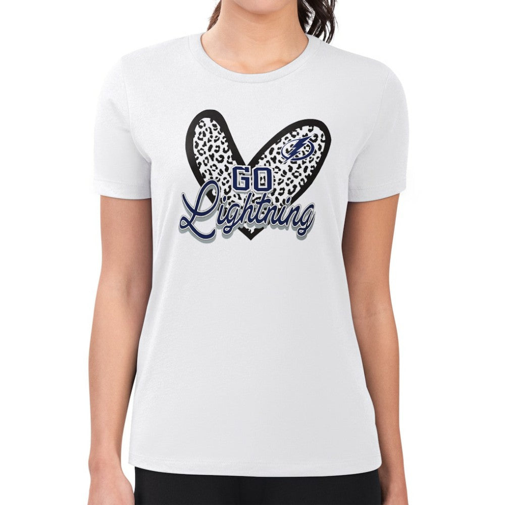 Tampa Bay Lightning G-III 4Her by Carl Banks Women's Super-Slim Fit Lightweight Animal Print Heart T-Shirt - White T-shirts