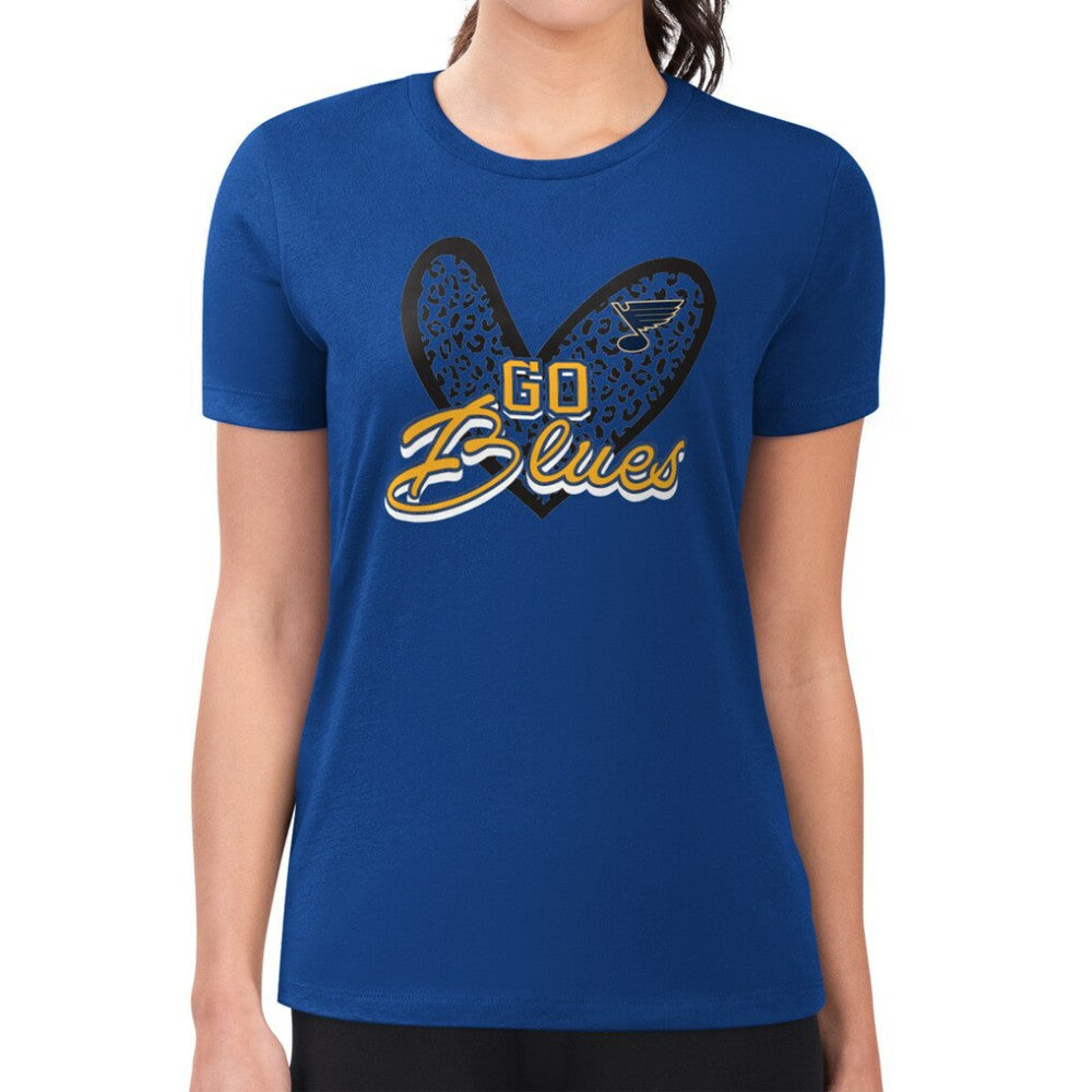 St. Louis Blues G-III 4Her by Carl Banks Women's Super-Slim Fit Lightweight Animal Print Heart T-Shirt - Blue T-shirts