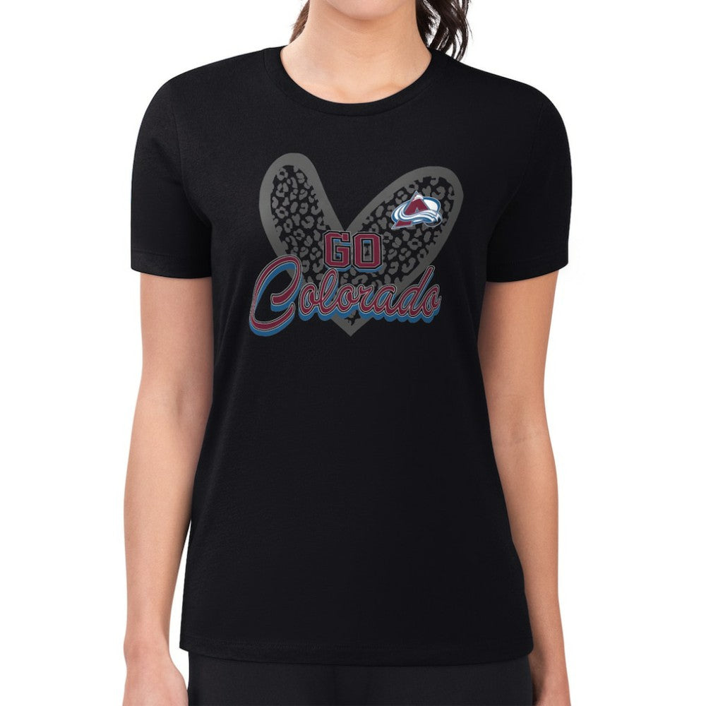 Colorado Avalanche G-III 4Her by Carl Banks Women's Super-Slim Fit Lightweight Animal Print Heart T-Shirt - Black T-shirts