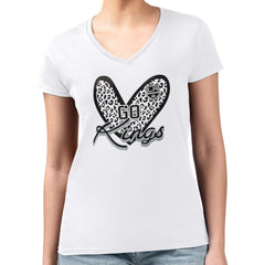 Los Angeles Kings G-III 4Her by Carl Banks Women's Super-Slim Fit Lightweight Animal Print Heart V-Neck T-Shirt - White T-shirts