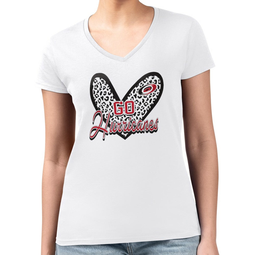 Carolina Hurricanes G-III 4Her by Carl Banks Women's Super-Slim Fit Lightweight Animal Print Heart V-Neck T-Shirt - White T-shirts