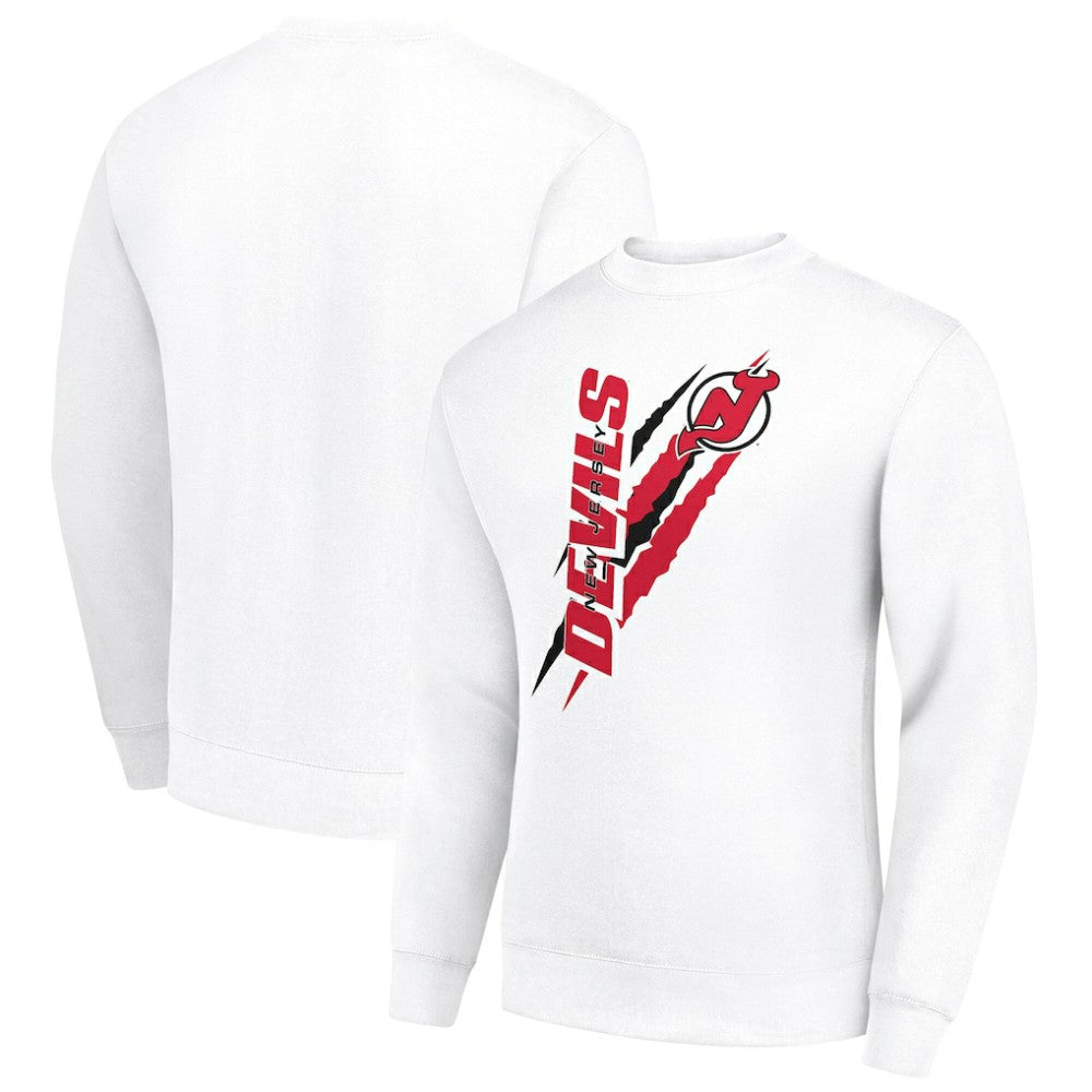 New Jersey Devils Starter Color Scratch Pullover Sweatshirt - White Sweatshirts