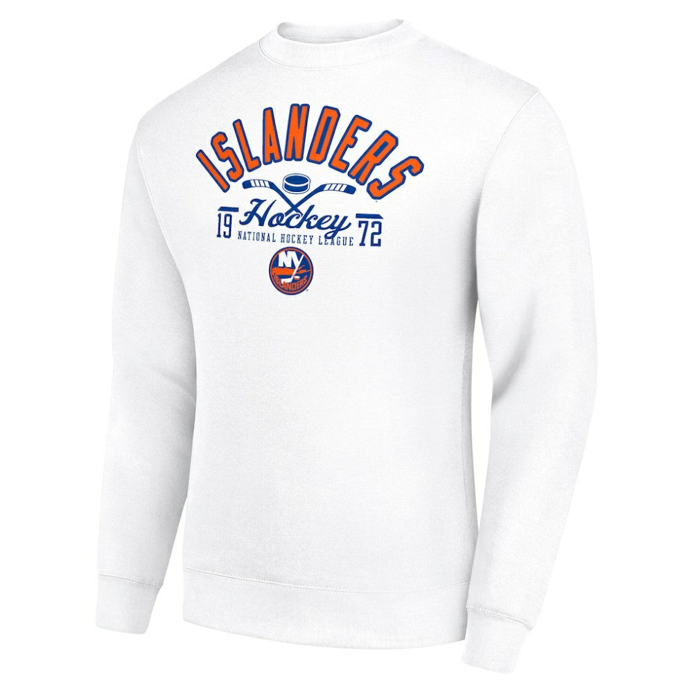 New York Islanders Starter Stick And Puck Logo Fleece Pullover Sweatshirt - White Sweatshirts