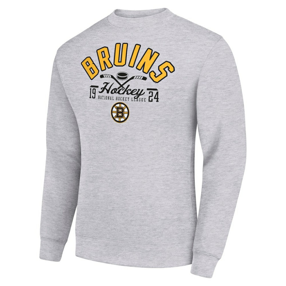 Boston Bruins Starter Stick And Puck Logo Fleece Pullover Sweatshirt - Heather Gray Sweatshirts