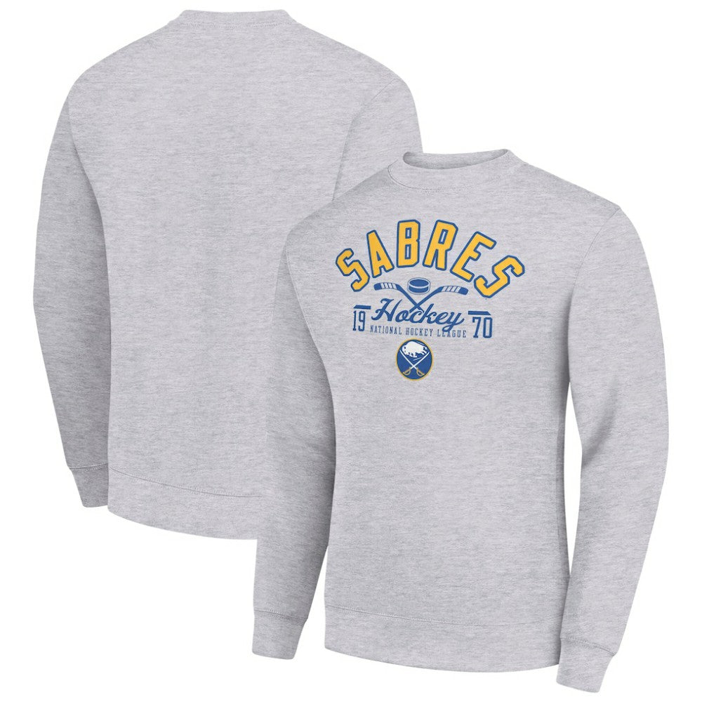 Buffalo Sabres Starter Stick And Puck Logo Fleece Pullover Sweatshirt - Heather Gray Sweatshirts