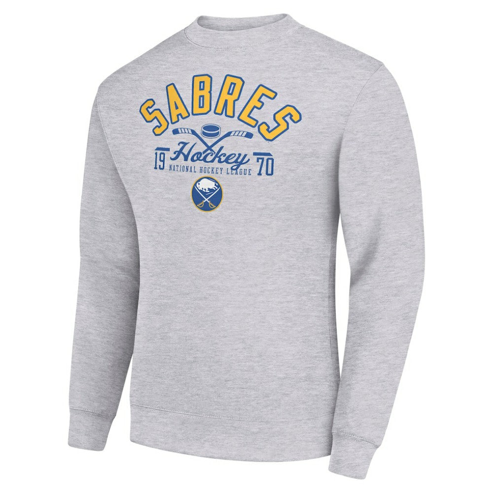 Buffalo Sabres Starter Stick And Puck Logo Fleece Pullover Sweatshirt - Heather Gray Sweatshirts