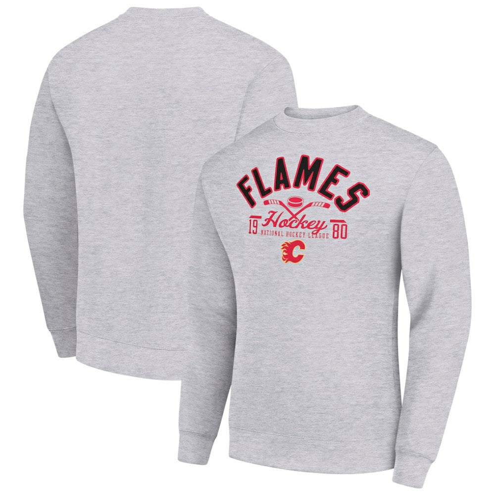 Calgary Flames Starter Stick And Puck Logo Fleece Pullover Sweatshirt - Heather Gray Sweatshirts
