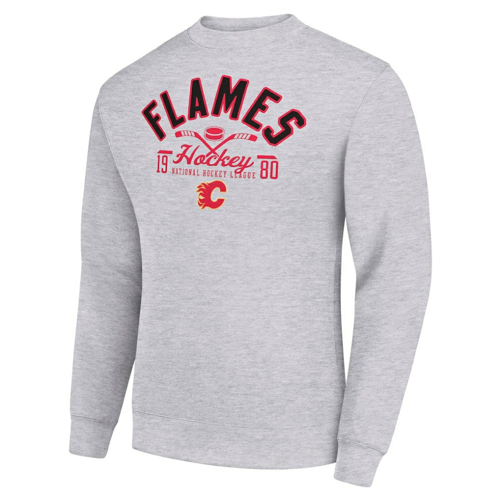 Calgary Flames Starter Stick And Puck Logo Fleece Pullover Sweatshirt - Heather Gray Sweatshirts