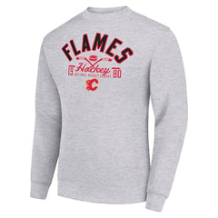 Calgary Flames Starter Stick And Puck Logo Fleece Pullover Sweatshirt - Heather Gray Sweatshirts