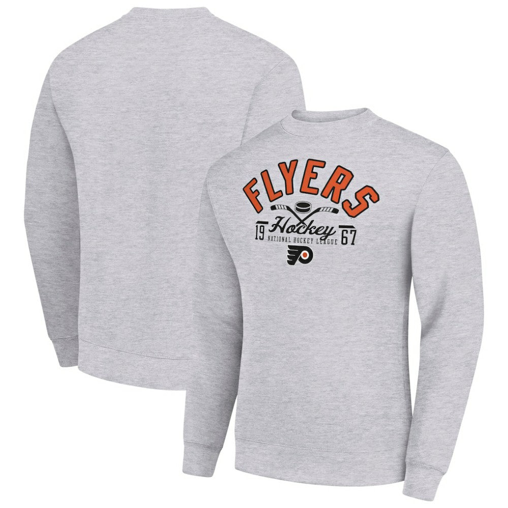 Philadelphia Flyers Starter Stick And Puck Logo Fleece Pullover Sweatshirt - Heather Gray Sweatshirts