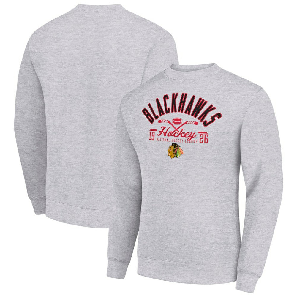 Chicago Blackhawks Starter Stick And Puck Logo Fleece Pullover Sweatshirt - Heather Gray Sweatshirts