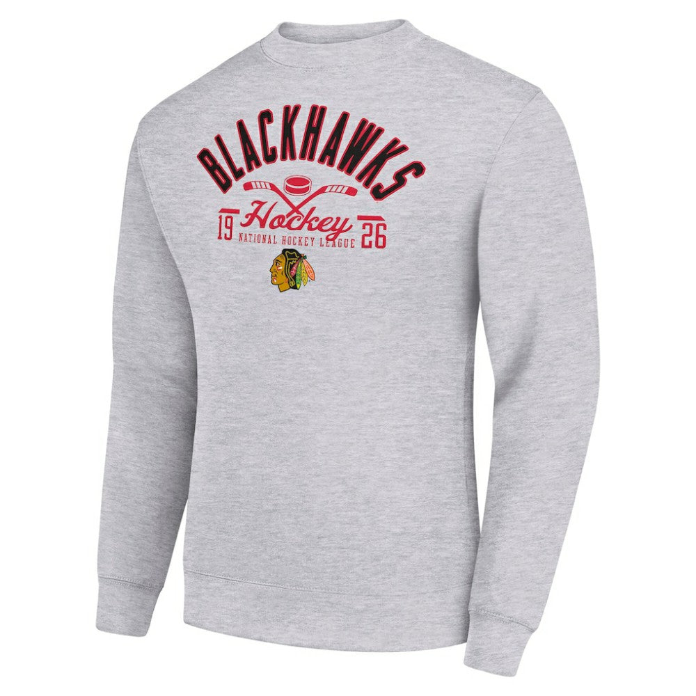 Chicago Blackhawks Starter Stick And Puck Logo Fleece Pullover Sweatshirt - Heather Gray Sweatshirts