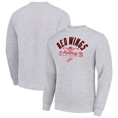 Detroit Red Wings Starter Stick And Puck Logo Fleece Pullover Sweatshirt - Heather Gray Sweatshirts