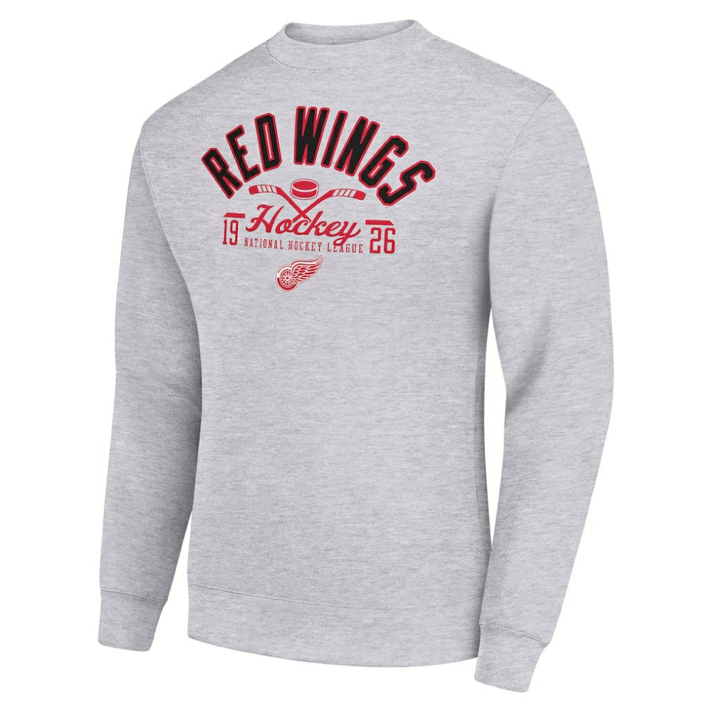 Detroit Red Wings Starter Stick And Puck Logo Fleece Pullover Sweatshirt - Heather Gray Sweatshirts