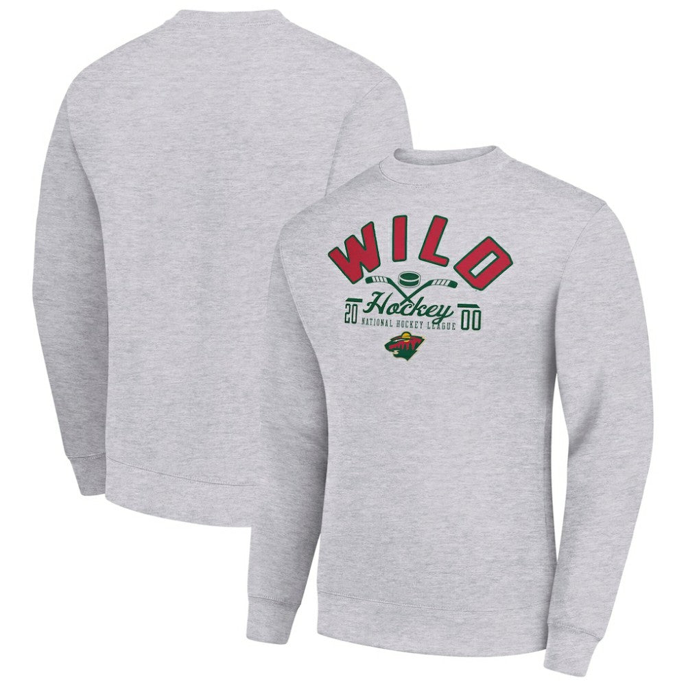 Minnesota Wild Starter Stick And Puck Logo Fleece Pullover Sweatshirt - Heather Gray Sweatshirts