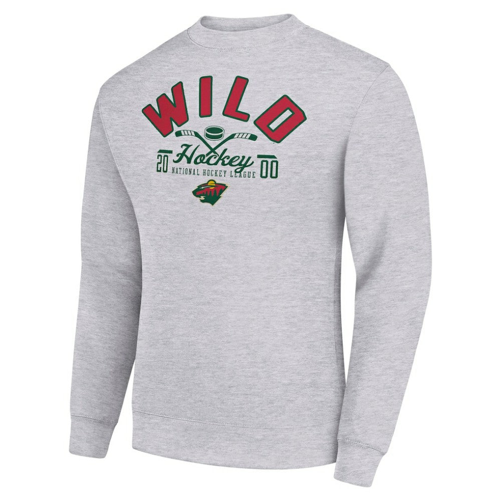 Minnesota Wild Starter Stick And Puck Logo Fleece Pullover Sweatshirt - Heather Gray Sweatshirts
