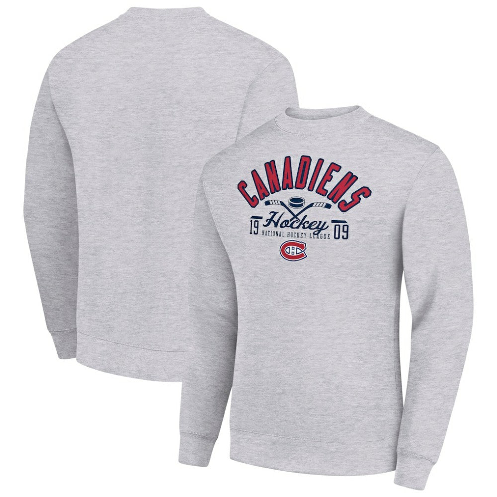 Montreal Canadiens Starter Stick And Puck Logo Fleece Pullover Sweatshirt - Heather Gray Sweatshirts