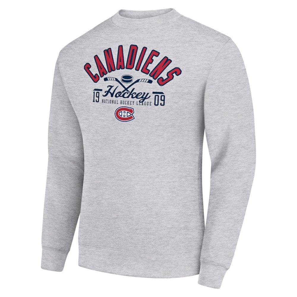 Montreal Canadiens Starter Stick And Puck Logo Fleece Pullover Sweatshirt - Heather Gray Sweatshirts