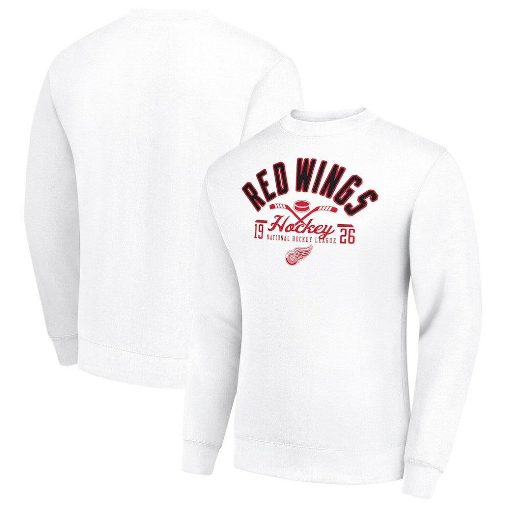 Detroit Red Wings Starter Stick And Puck Logo Fleece Pullover Sweatshirt - White Sweatshirts
