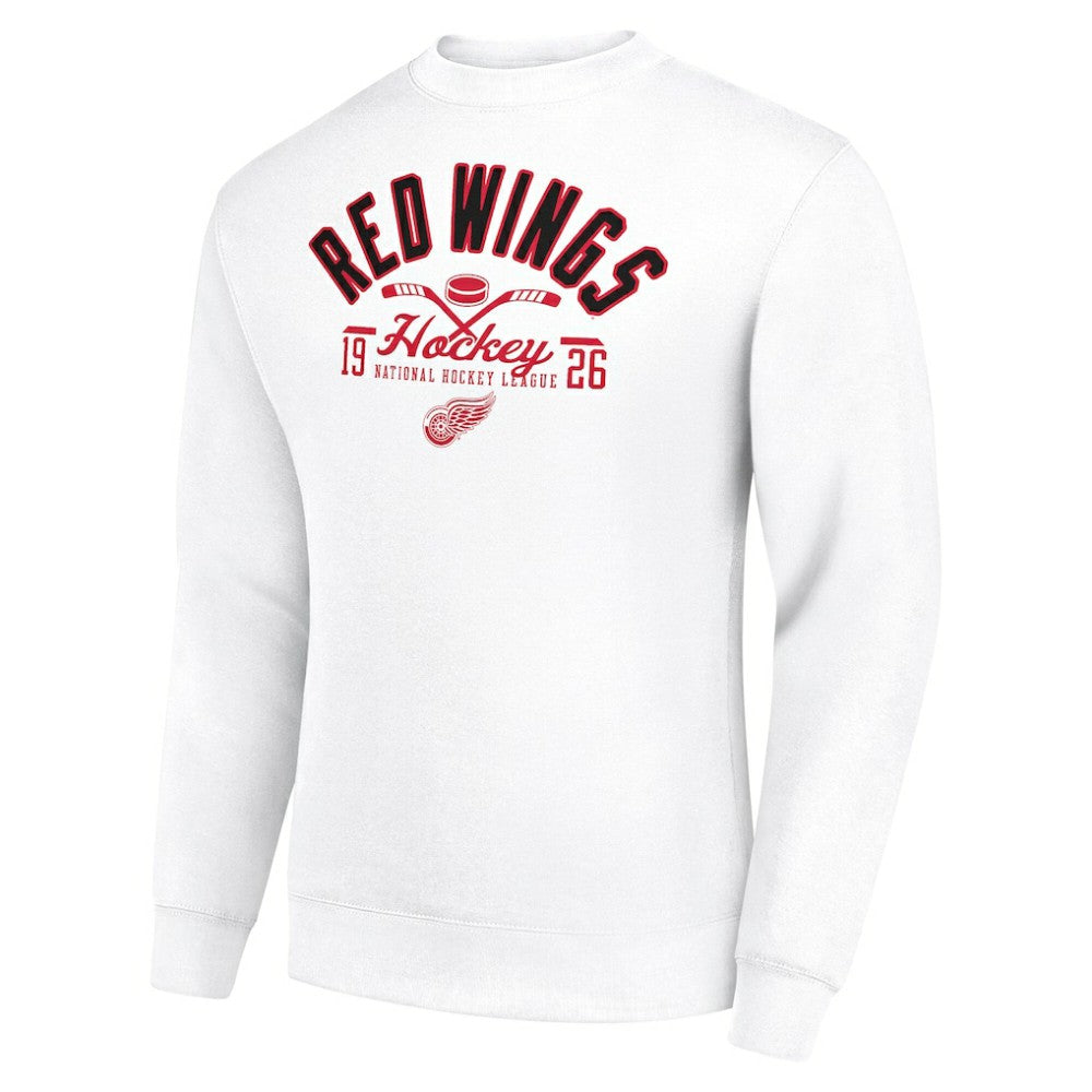 Detroit Red Wings Starter Stick And Puck Logo Fleece Pullover Sweatshirt - White Sweatshirts