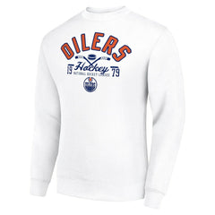 Edmonton Oilers Starter Stick And Puck Logo Fleece Pullover Sweatshirt - White Sweatshirts