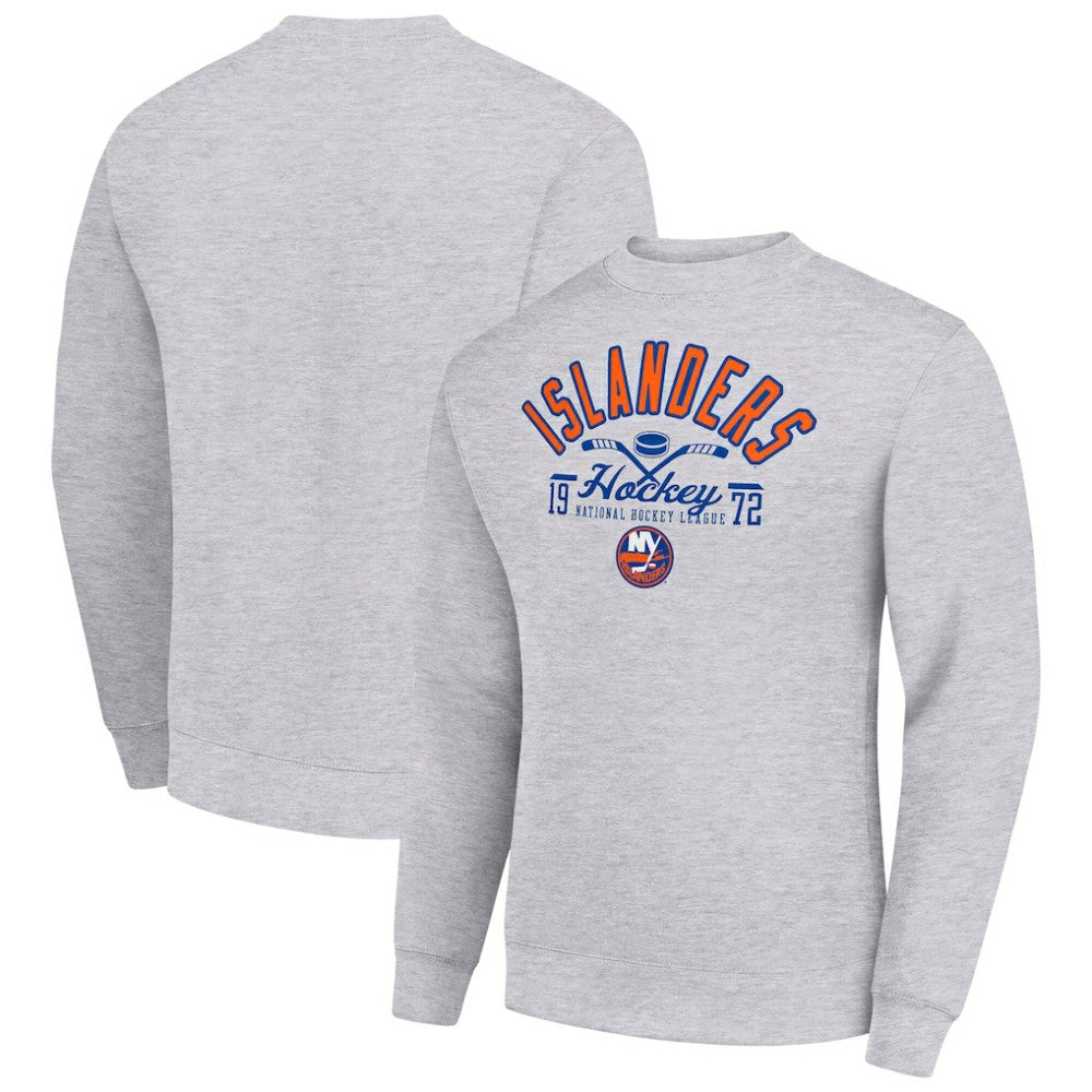 New York Islanders Starter Stick And Puck Logo Fleece Pullover Sweatshirt - Heather Gray Sweatshirts
