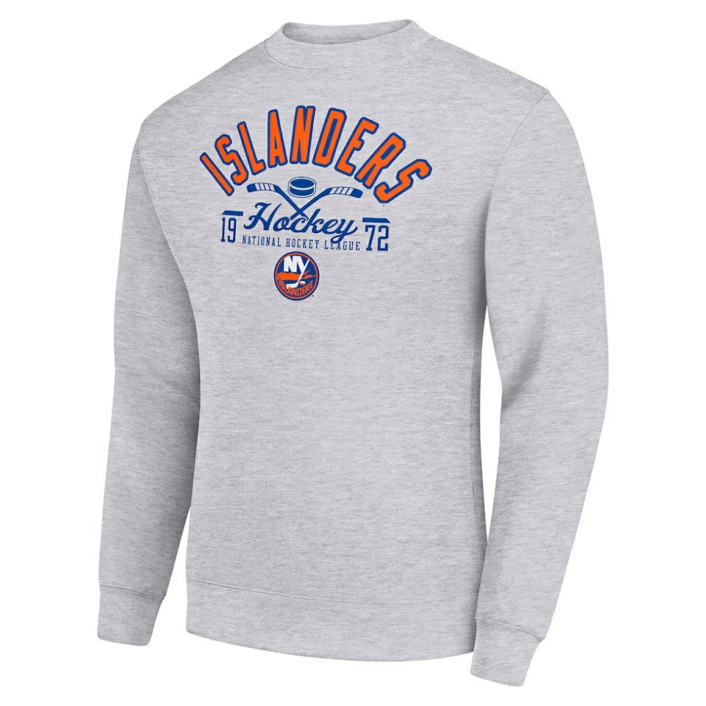 New York Islanders Starter Stick And Puck Logo Fleece Pullover Sweatshirt - Heather Gray Sweatshirts