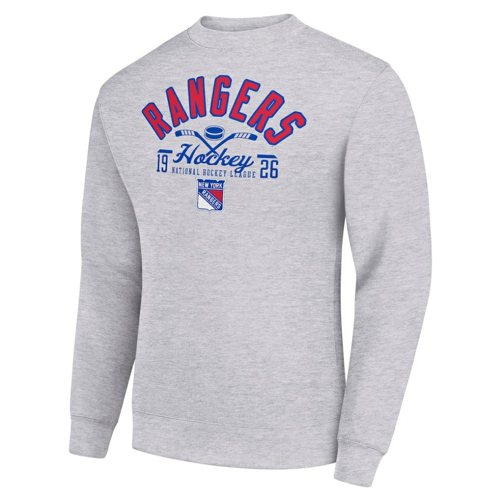 New York Rangers Starter Stick And Puck Logo Fleece Pullover Sweatshirt - Heather Gray Sweatshirts