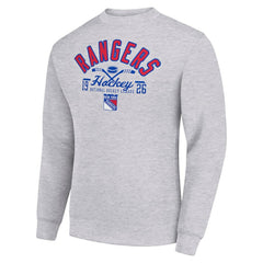 New York Rangers Starter Stick And Puck Logo Fleece Pullover Sweatshirt - Heather Gray Sweatshirts