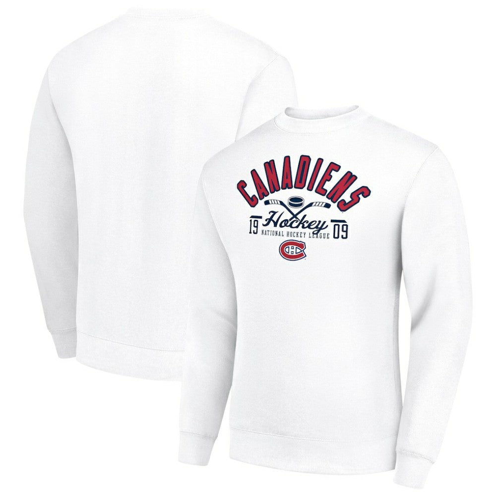 Montreal Canadiens Starter Stick And Puck Logo Fleece Pullover Sweatshirt - White Sweatshirts