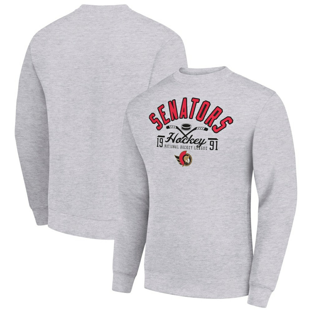 Ottawa Senators Starter Stick And Puck Logo Fleece Pullover Sweatshirt - Heather Gray Sweatshirts