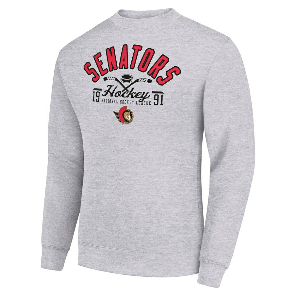 Ottawa Senators Starter Stick And Puck Logo Fleece Pullover Sweatshirt - Heather Gray Sweatshirts