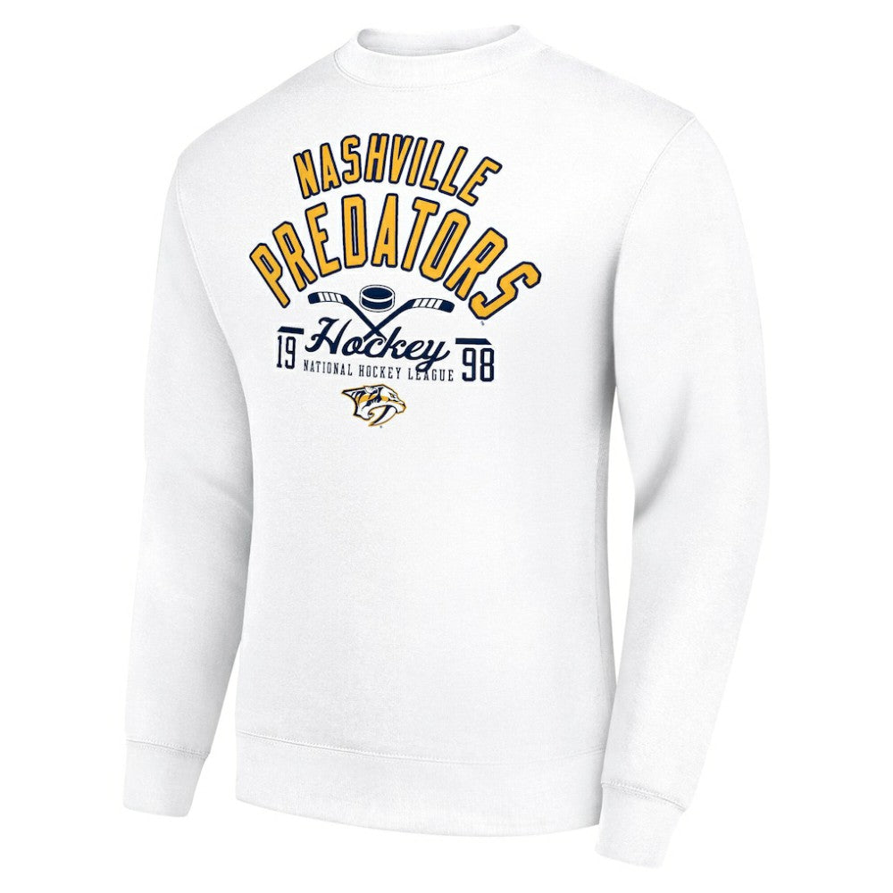 Nashville Predators Starter Stick And Puck Logo Fleece Pullover Sweatshirt - White Sweatshirts