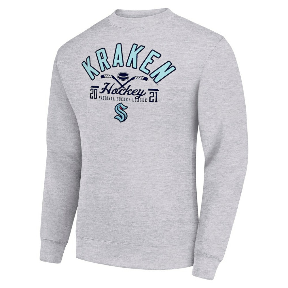 Seattle Kraken Starter Stick And Puck Logo Fleece Pullover Sweatshirt - Heather Gray Sweatshirts