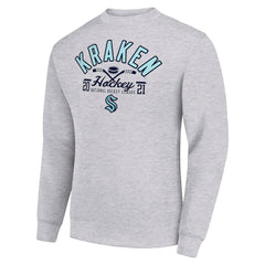 Seattle Kraken Starter Stick And Puck Logo Fleece Pullover Sweatshirt - Heather Gray Sweatshirts