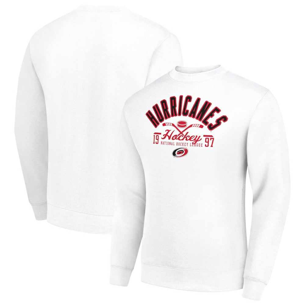 Carolina Hurricanes Starter Stick And Puck Logo Fleece Pullover Sweatshirt - White Sweatshirts