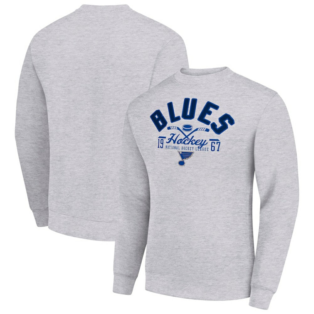 St. Louis Blues Starter Stick And Puck Logo Fleece Pullover Sweatshirt - Heather Gray Sweatshirts
